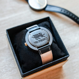 Branded Sandalwood Modern Black Watch Personalized Wooden Watch Swanky Badger 